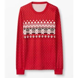 Hanna Andersson Pajama Top Adult Unisex L Red Heritage Fair Isle 59845 Organic